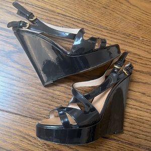GIUSEPPE ZANOTTI - dark navy patent leather - wedge sandals - 5 inches - size 6
